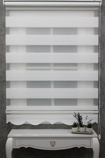 TREND STOR PERDE Ecru Wide Pleated Skirt Sectional Zebra Roller Sunshade Curtain