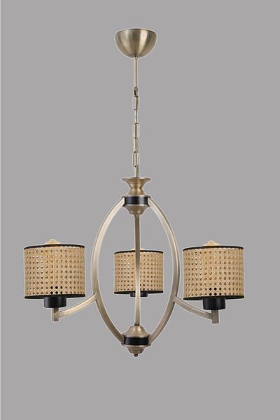 Lumexx Paul Set of 3 Antique Chandeliers with Rattan Lampshade