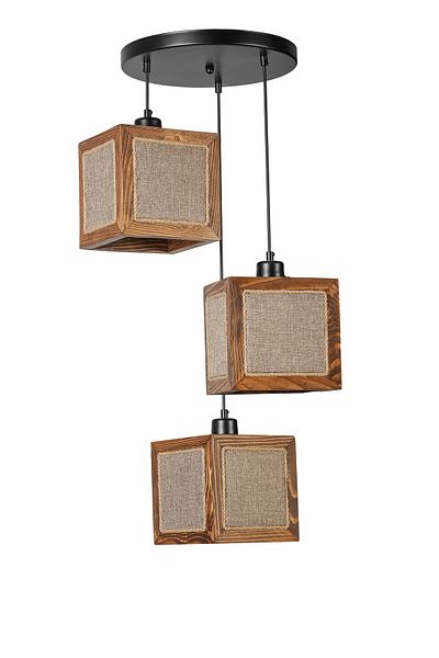 Lumexx KUMSAL Set of 3 Chandelier - Tray and Wicker Walnut