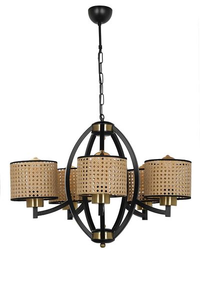Lumexx Paul Set of 5 Black Rattan Chandelier with Lampshade