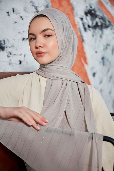 Scarf Σάλι Arya Chiffon Pompom ριγέ Dingin Grey