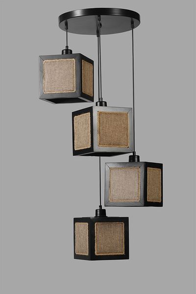 Lumexx KUMSAL Set of 4 Black Wicker Tray Chandelier
