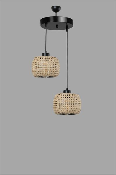 Lumexx Tiger 2-Piece Rattan Pendant Lamp Set with Tray