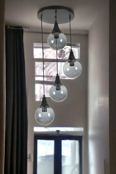 Lumexx AFRA Set of 4 Black Fume Glass Pendant Lamp with Tray