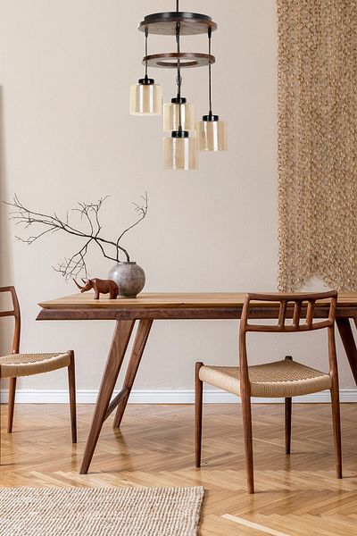 Lumexx David 4-Piece Tray - Walnut and Honey Glass Pendant Lamp
