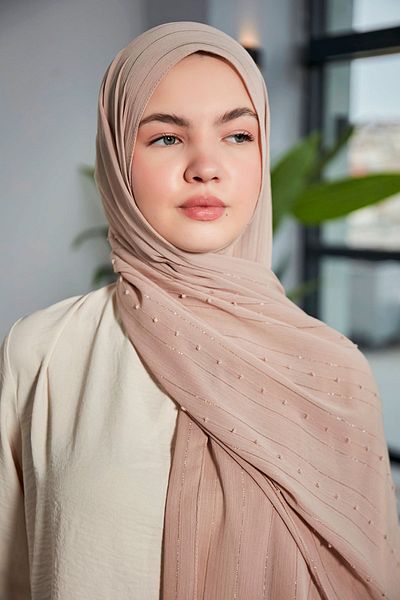 Scarf Σάλι Arya Chiffon Pompom Cappucino με ρίγες