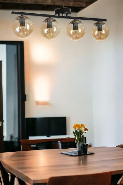 Lumexx Set of 4 Black Honey Glass New Can Chandeliers