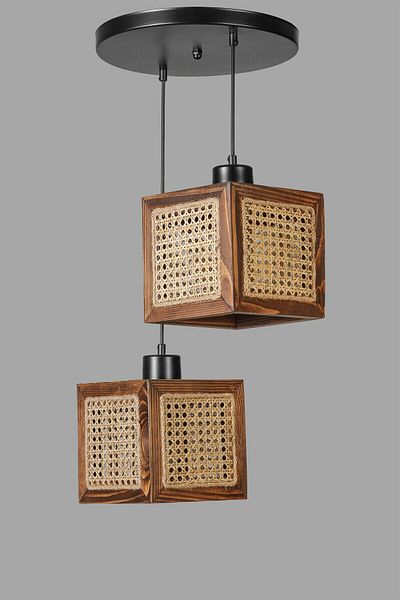 Lumexx KUMSAL Walnut Ratan Chandelier Set with 2 Trays
