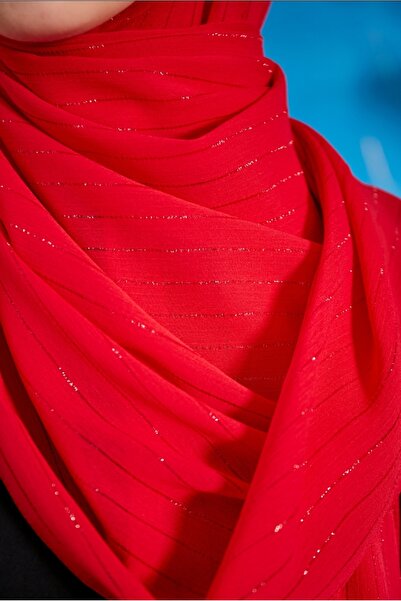 Scarf Red Transparent Glitter Crinkle Chiffon Shawl