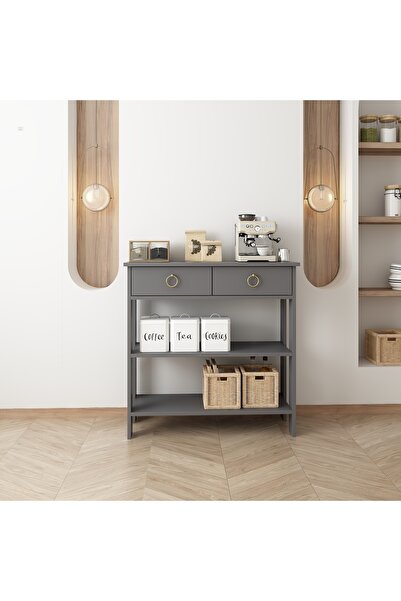 Home Mandosi Mobilya Çift Çekmeceli Antrasit Kahve Köşesi