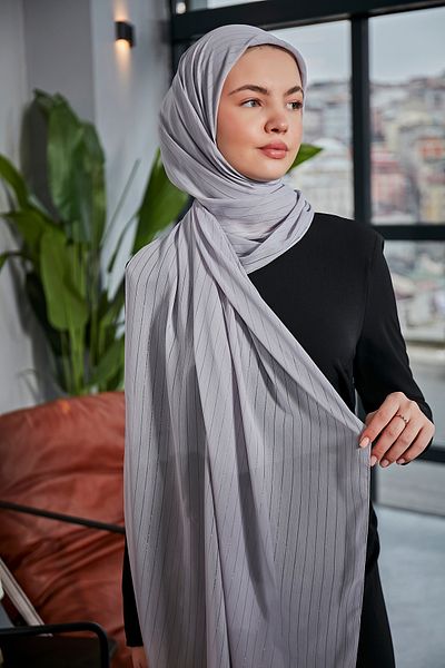 Scarf Διαφανές Glitter Crinkle Chiffon Shawl - Ασημί Γκρι -