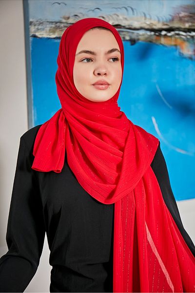 Scarf Red Transparent Glitter Crinkle Chiffon Shawl