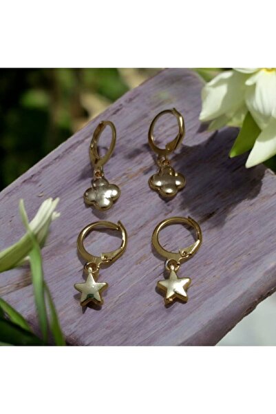 feyza collection أقراط البرسيم المزدوجة المضادة للتشويه بنمط النجوم