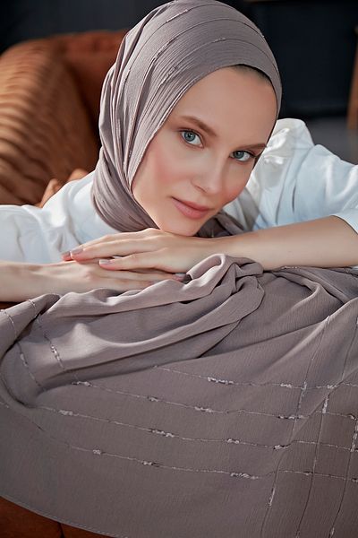 Scarf Fancy Striped Arya Chiffon Shawl - Platinum -