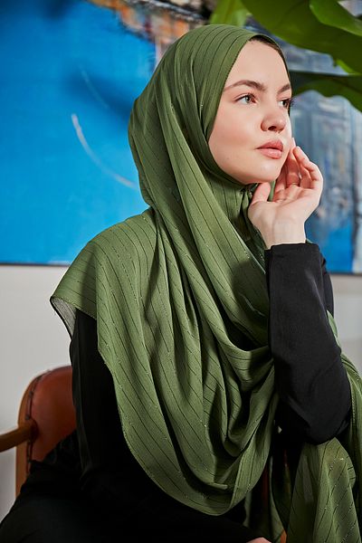 Scarf Khaki Glitter Transparent Striped Shawl