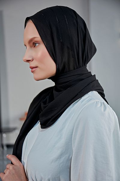 Scarf Fancy Striped Arya Chiffon Shawl - Black -