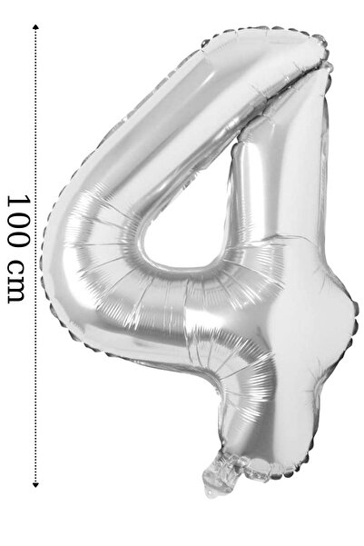 Zanzibar Folyo Balon 4 Rakamı Helyum Balon 100 Cm Gümüş Renk - 4 Yaş Balonu -...