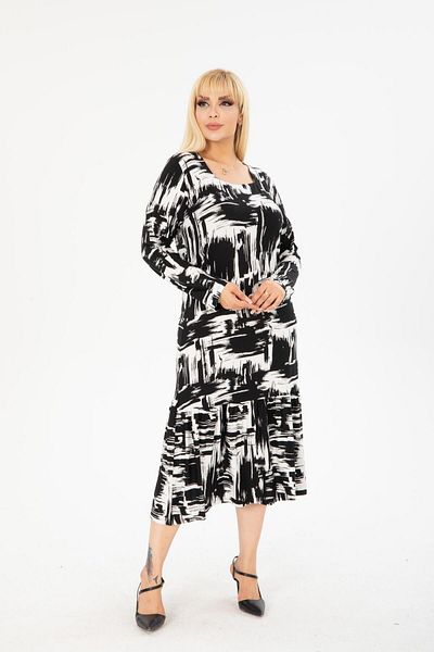 mezura tekstil Plus Size Comfortable Viscose Dress - Knee-Length Square Collar, Long Sleeve