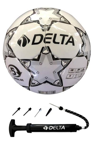 Delta White Stapler 5 Number Stitched Soccer Ball and Pump Set - Artificial/Real Grass