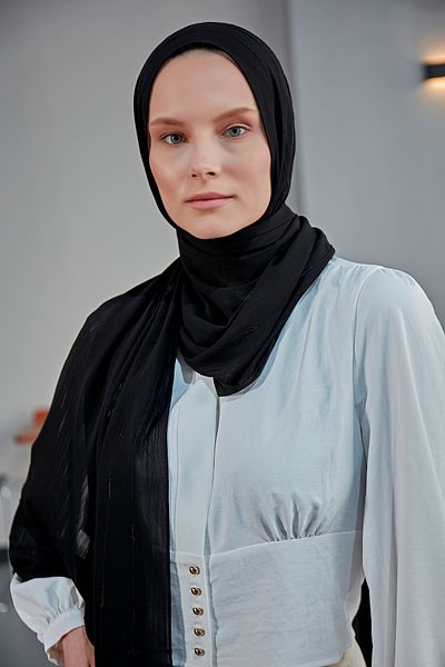 Scarf Fancy Striped Arya Chiffon Shawl - Black -
