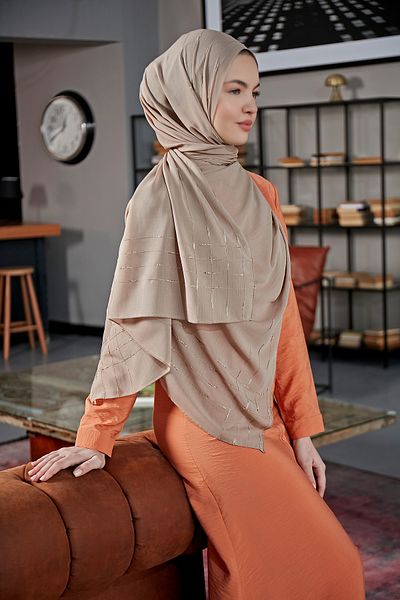 Scarf Φανταχτερό ριγέ σάλι Arya Chiffon - Milk Coffee -