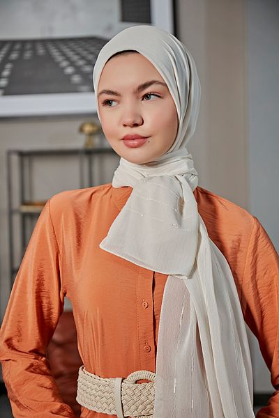 Scarf Fancy Striped Arya Chiffon Shawl - Stone -