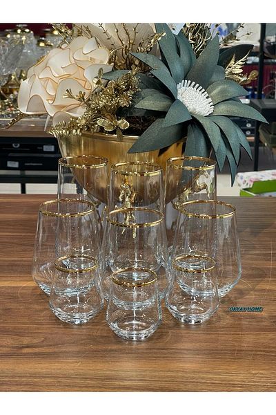 Paşabahçe PASHABAHÇE Allegra 18 Piece Genuine Gilt Glass Water Set, Dowry, Gift, Water Set