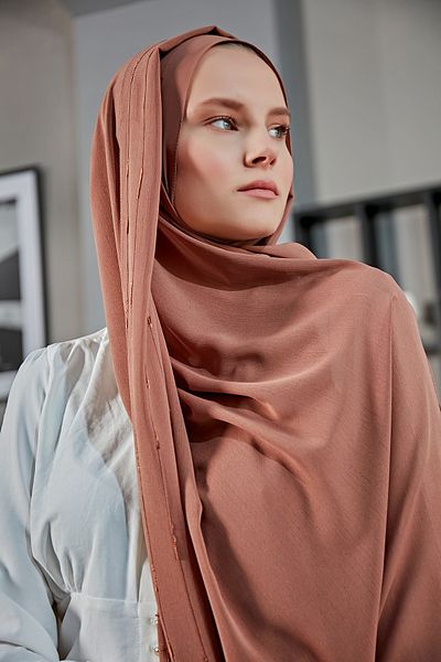 Scarf Fancy Striped Arya Chiffon Shawl - Brown -