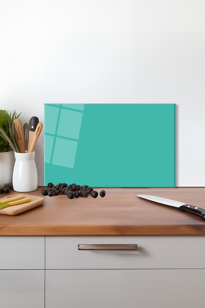 Vosevu Turquoise Blue Glass Cutting Board, Silicone Leg, Heat Break Resistant, Presentation Cutting Plate