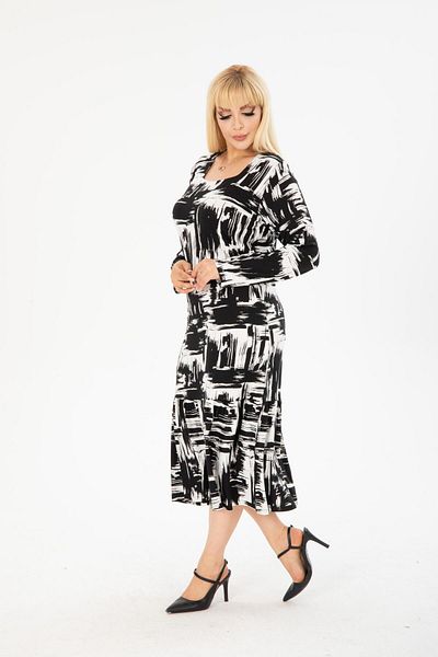 mezura tekstil Plus Size Comfortable Viscose Dress - Knee-Length Square Collar, Long Sleeve
