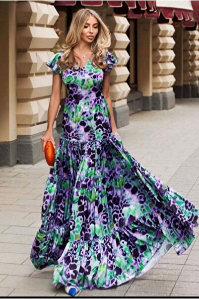 Marjinal Ženska haljina od krep materijala sa volanovim rukavima i uzorkom