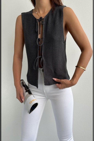 fujya Women's Unit Closure Cotton Anthracite Knitwear Vest