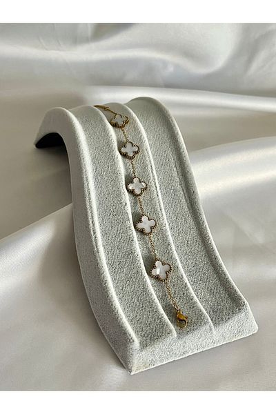 Moray Collection Model Alhambra Vintage Double Sided Pearlescent 5 Motif Gold Steel Bracelet Mc-Bl14