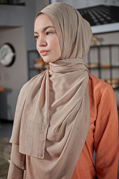 Scarf Φανταχτερό ριγέ σάλι Arya Chiffon - Milk Coffee -