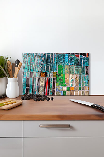 Vosevu Blue Mosaic Patterned Silicone Glass Board - Heat Resistant, Presentat...