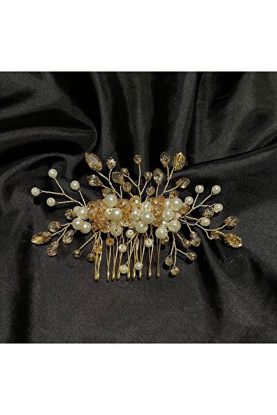 DesaAccessories Gold Kristal Ve Inci Detaylı Taraklı Saç Aksesuarı