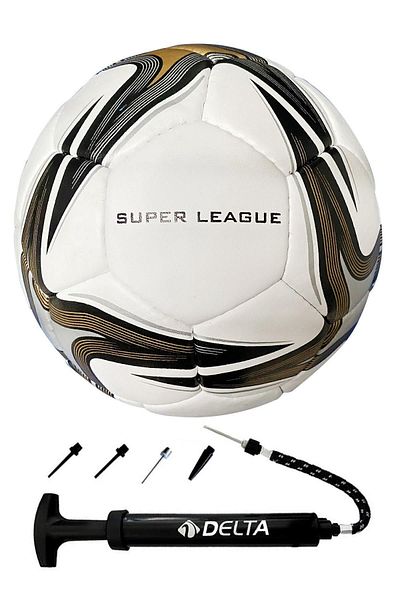 Delta Super League Hand Stitched Size 5 Dura-Strong Soccer Ball + Multifunctional Ball Pump Set of Two