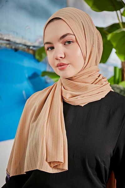 Scarf Transparent Glitter Crinkle Chiffon Shawl - Honey Foam -