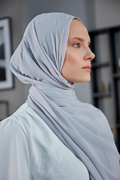 Scarf Fancy Stripe Arya Chiffon Shawl - Silver Gray -