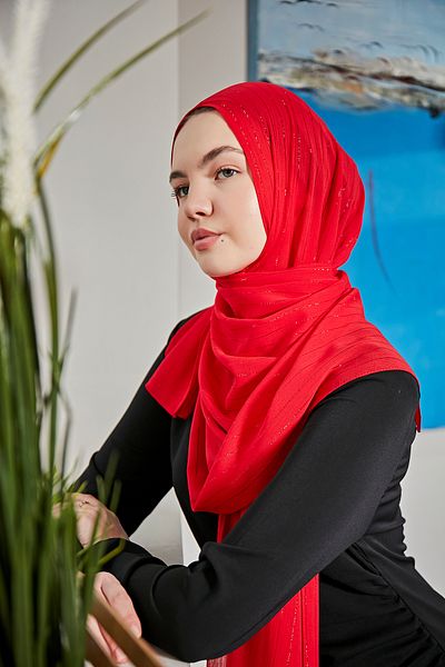 Scarf Red Transparent Glitter Crinkle Chiffon Shawl