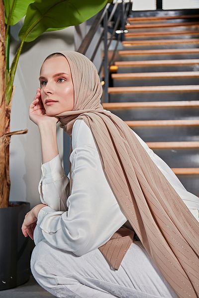 Scarf Σάλι σιφόν Latte πολύχρωμο διάφανο ασημί τσακισμένο