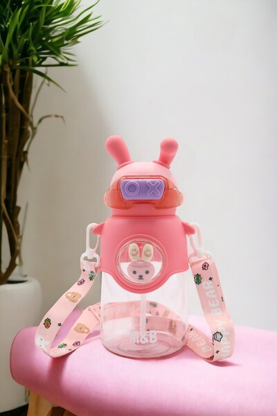 M&B WATER BOTTLE 750 ml Pipetli Çocuk Matarası - Astronot Tavşan Figürlü Sızd...