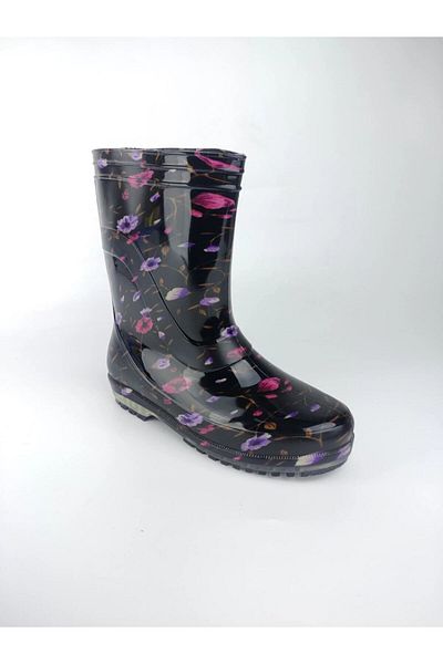 S.K KURŞUN Γυναικείες μπότες βροχής σε μωβ χρώμα Floral Work Vineyard Garden Rain Boots