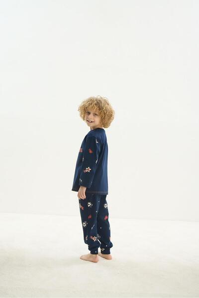 Sevim Navy Blue Boy's Pajama Set - Long Sleeve C3T3N7O8