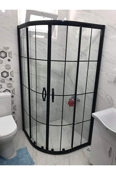 nokta duşakabin 80x80 Teknesiz Siyah Profil Karolaj Desen Oval Duşakabin