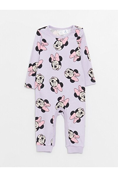 LC Waikiki LCW baby Bisiklet Yaka Uzun Kollu Minnie Mouse Baskılı Kız Bebek Tulum 2'li