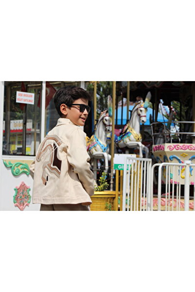 INVR At Nakışlı Deri Detaylı Unisex Çocuk Ceket