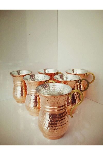 MATARMUTFAK Set of 6 Hand Tattooed Nostalgic Copper Ayran Glasses