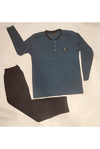 Mefa Pijama Ανδρικό σετ πιτζάμες με μακριά μανίκια από βαμβάκι σε μπλε ναυτικ...