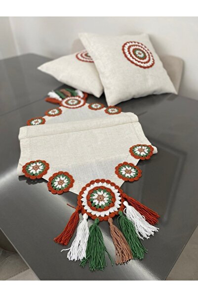 Parla Life El Örgülü Keten Runner X 2’li Kırlent Kılıfı Seti